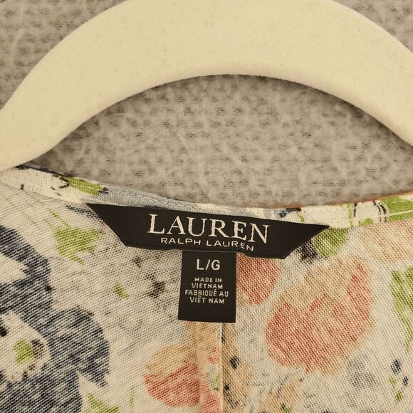Lauren Ralph Lauren Women's Twist Front V Neck Floral Linen Blend Jersey Dress L - Picture 3 of 7